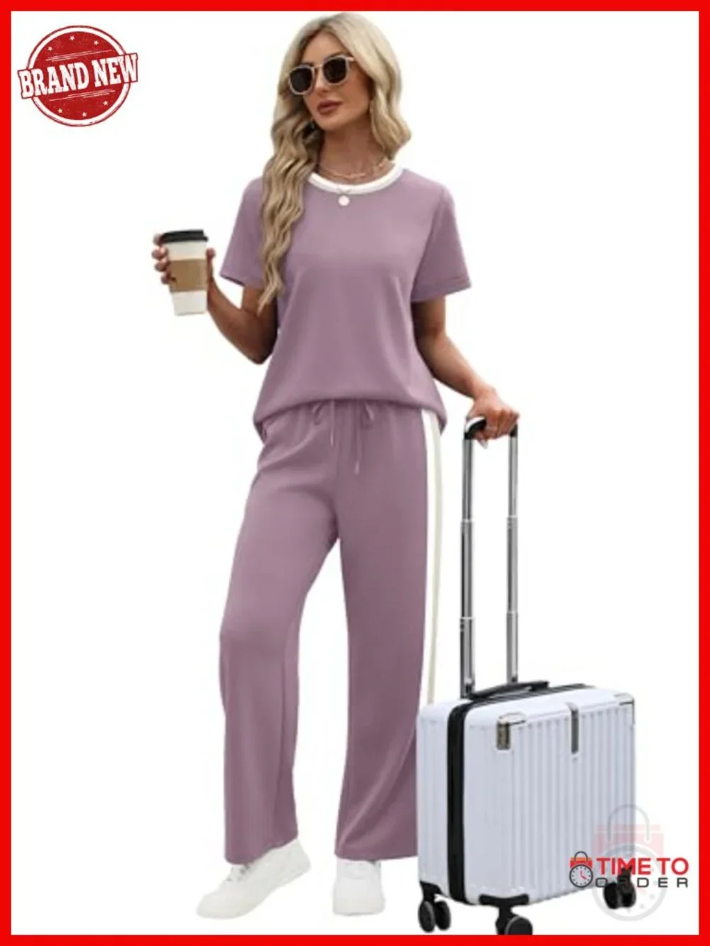Matching Lounge Set - Short Sleeve Top & Wide Leg Pants with Pockets